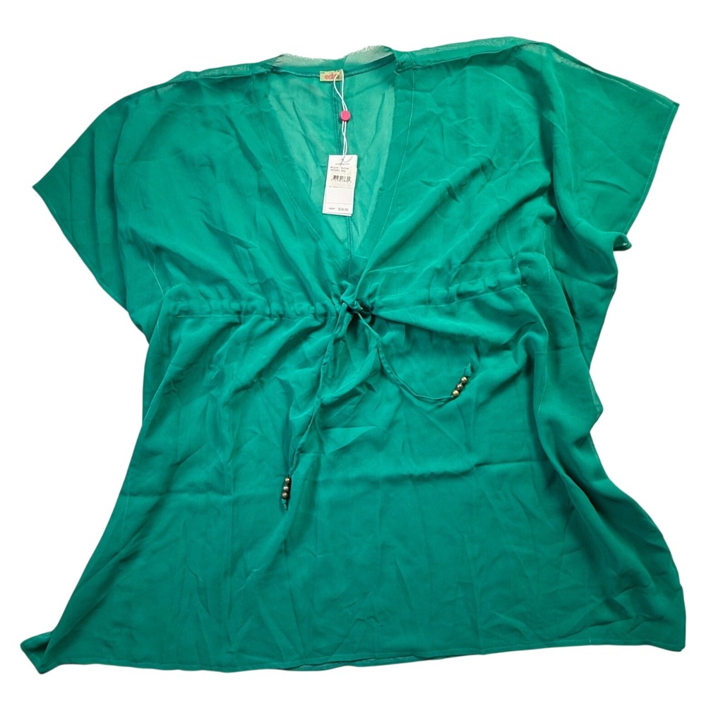 Echo Design Beach Green Sheer Kaftan Swim Cover Up Drawstring One Size NWT-2595